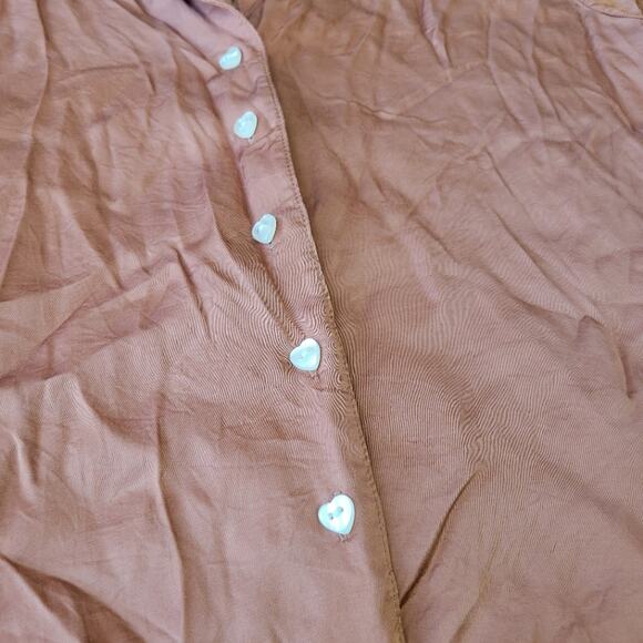 BHLDN Juniper Scalloped Heart Button Down Satin Pajama Top Shirt Blouse Small - Picture 4 of 8